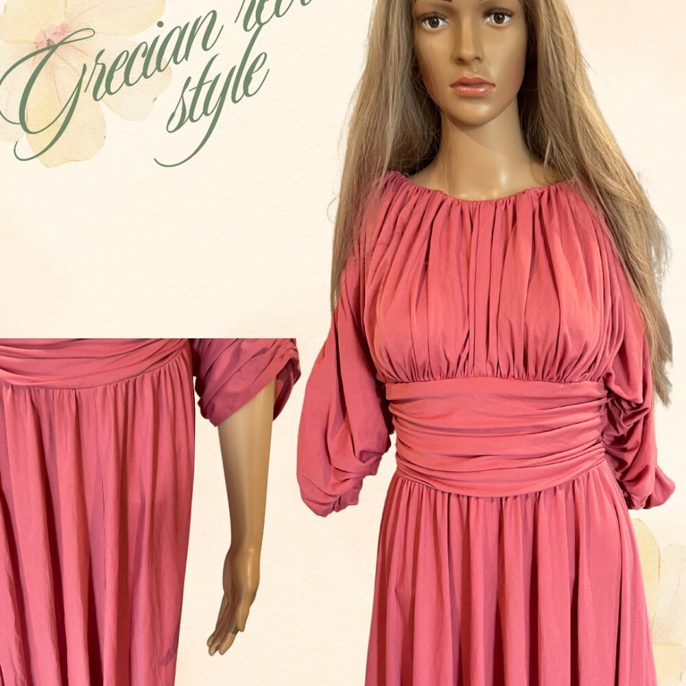 🌺 VINTAGE CORAL DRAPED GRECIAN GODDESS DRESS 🌺 Grecian • Boho • Formal